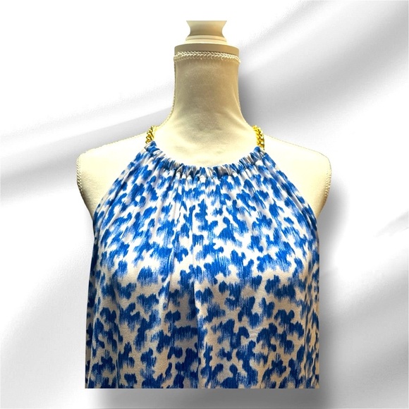 MICHAEL KORS TWILIGHT BLUE GOLD CHAIN HALTER DRESS - Picture 2 of 9